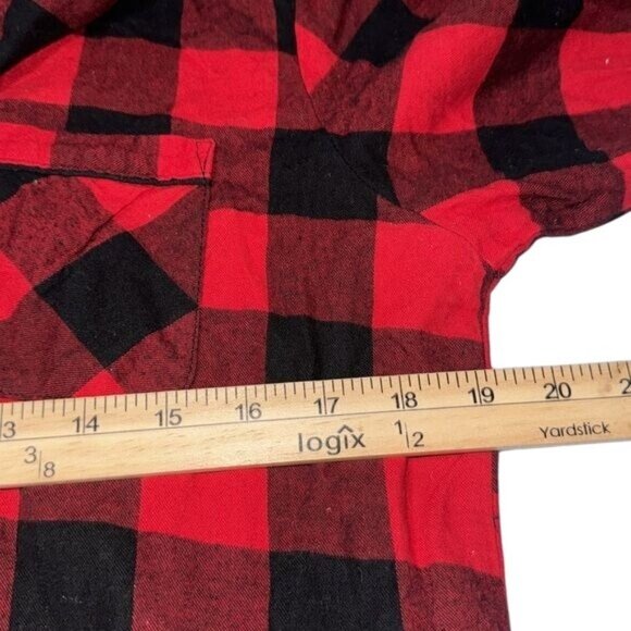 Womens Red & Black Plaid Flannel Button-Up Pajama Top By Wondershop Size M - Picture 6 of 6